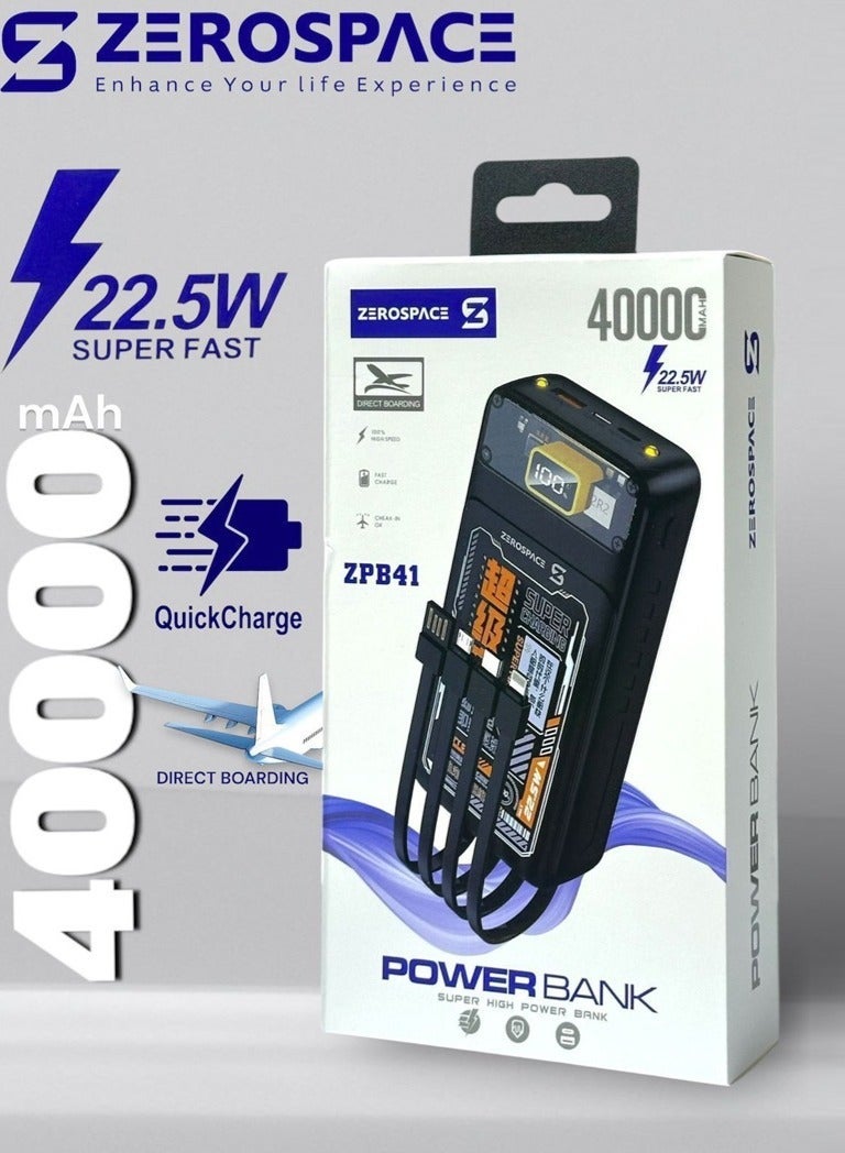 بنك طاقة عالي السعة بسعة 40000 مللي أمبير، ومحطة طاقة مزودة بمدخل ومخرج مزدوجين.